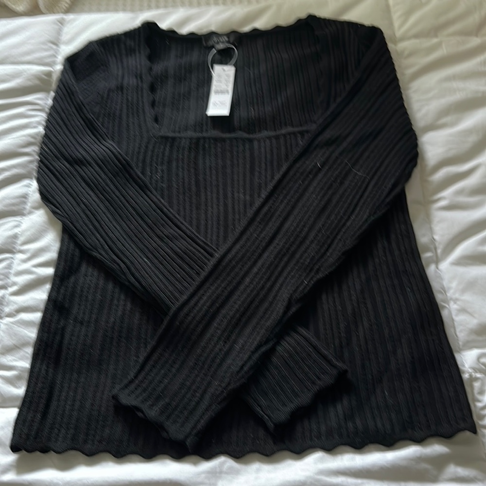 JCrew Scalloped squareneck pointelle sweater